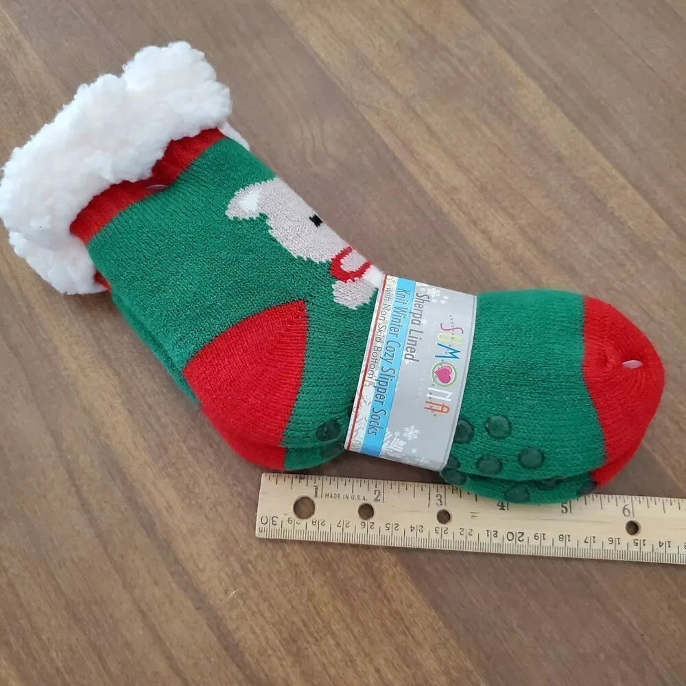 Sumona Sherpa Lined Cabin Socks Knit Winter Cozy Slipper Socks Non Slip Set of 2